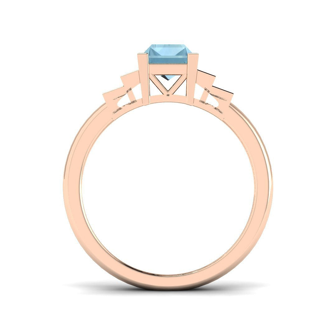 Baguette Cut Aquamarine Ring with Natural Round Pave Side Stones in 10K/14K gold and platinum with certified lab-grown or natural diamonds