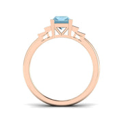 Baguette Cut Aquamarine Ring with Natural Round Pave Side Stones in 10K/14K gold and platinum with certified lab-grown or natural diamonds