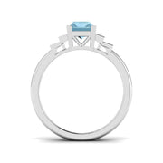 Baguette Cut Aquamarine Ring with Natural Round Pave Side Stones in 10K/14K gold and platinum with certified lab-grown or natural diamonds