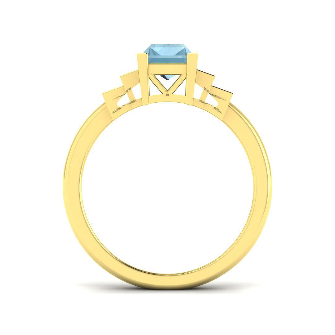 Baguette Cut Aquamarine Ring with Natural Round Pave Side Stones in 10K/14K gold and platinum with certified lab-grown or natural diamonds