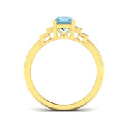 Baguette Cut Aquamarine Ring with Natural Round Pave Side Stones in 10K/14K gold and platinum with certified lab-grown or natural diamonds