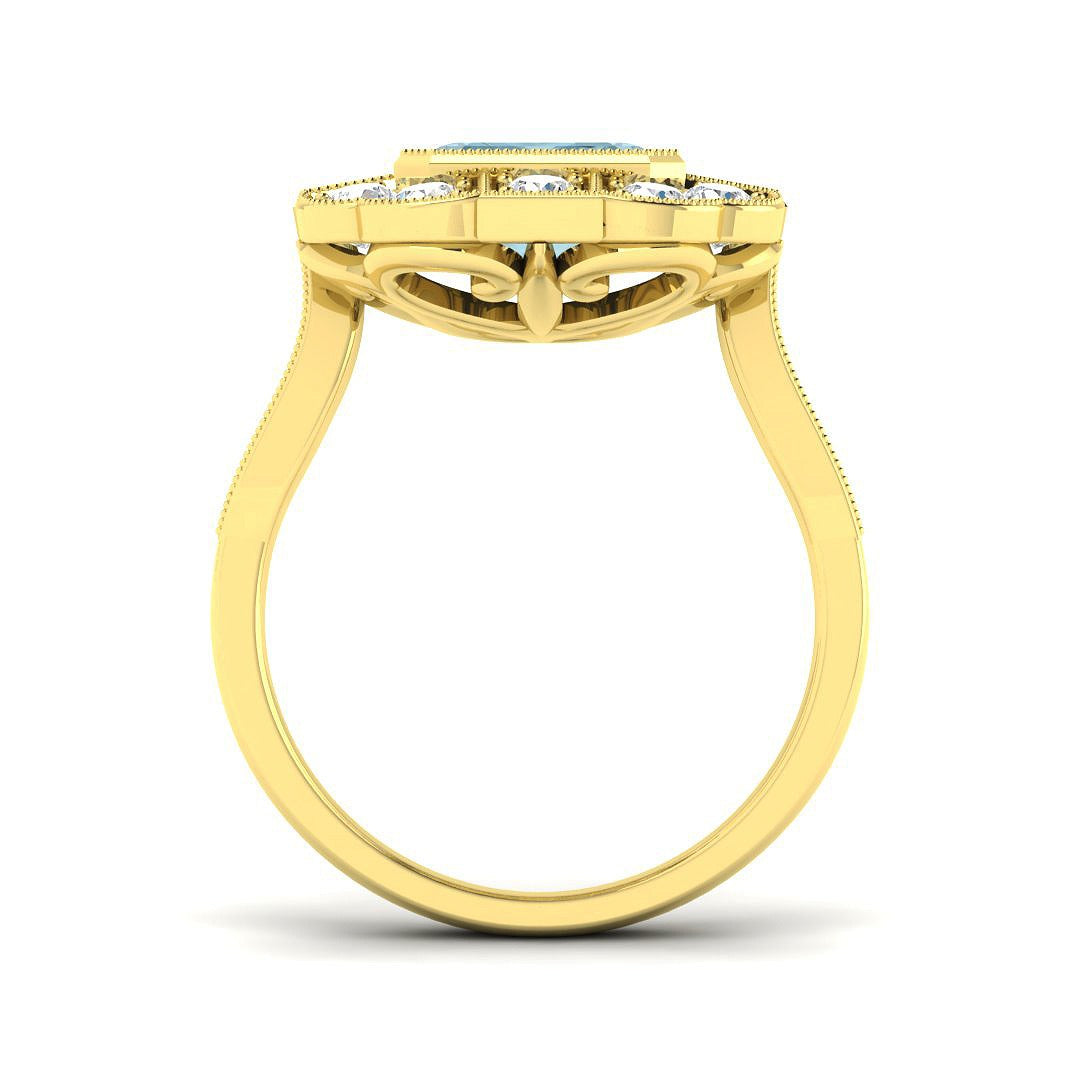 Emerald Cut Aquamarine Ring with Natural Diamonds in 10K/14K gold and platinum with certified lab-grown or natural diamonds
