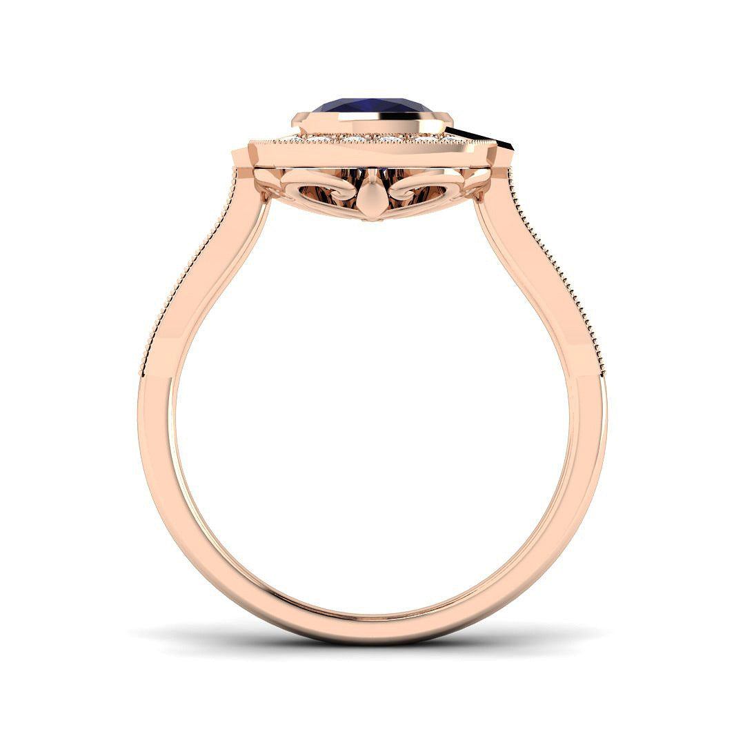 Diamond Oxkhott Blue Sapphire Ring in 10K/14K gold and platinum with certified lab-grown or natural diamonds