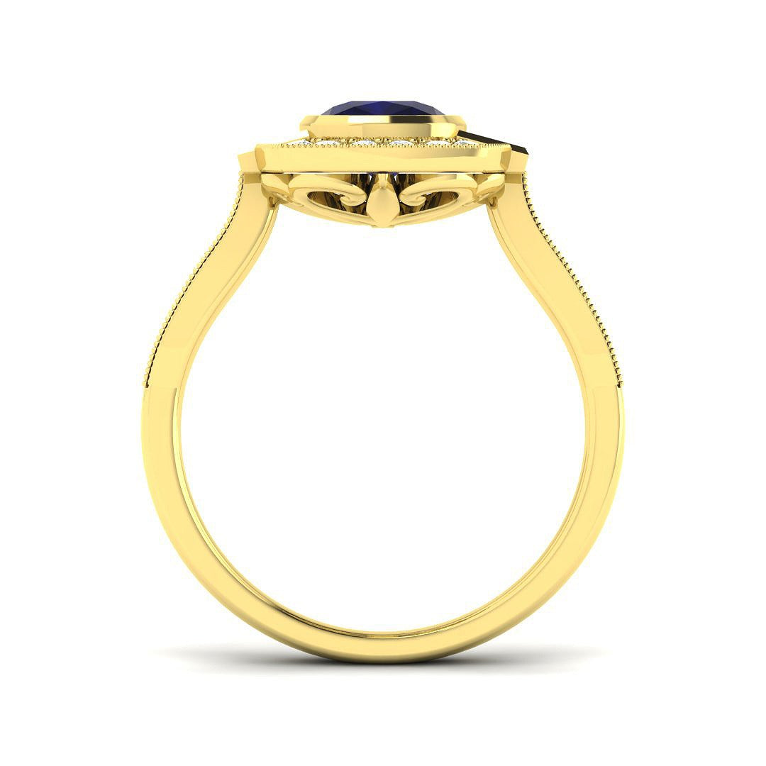 Diamond Oxkhott Blue Sapphire Ring in 10K/14K gold and platinum with certified lab-grown or natural diamonds