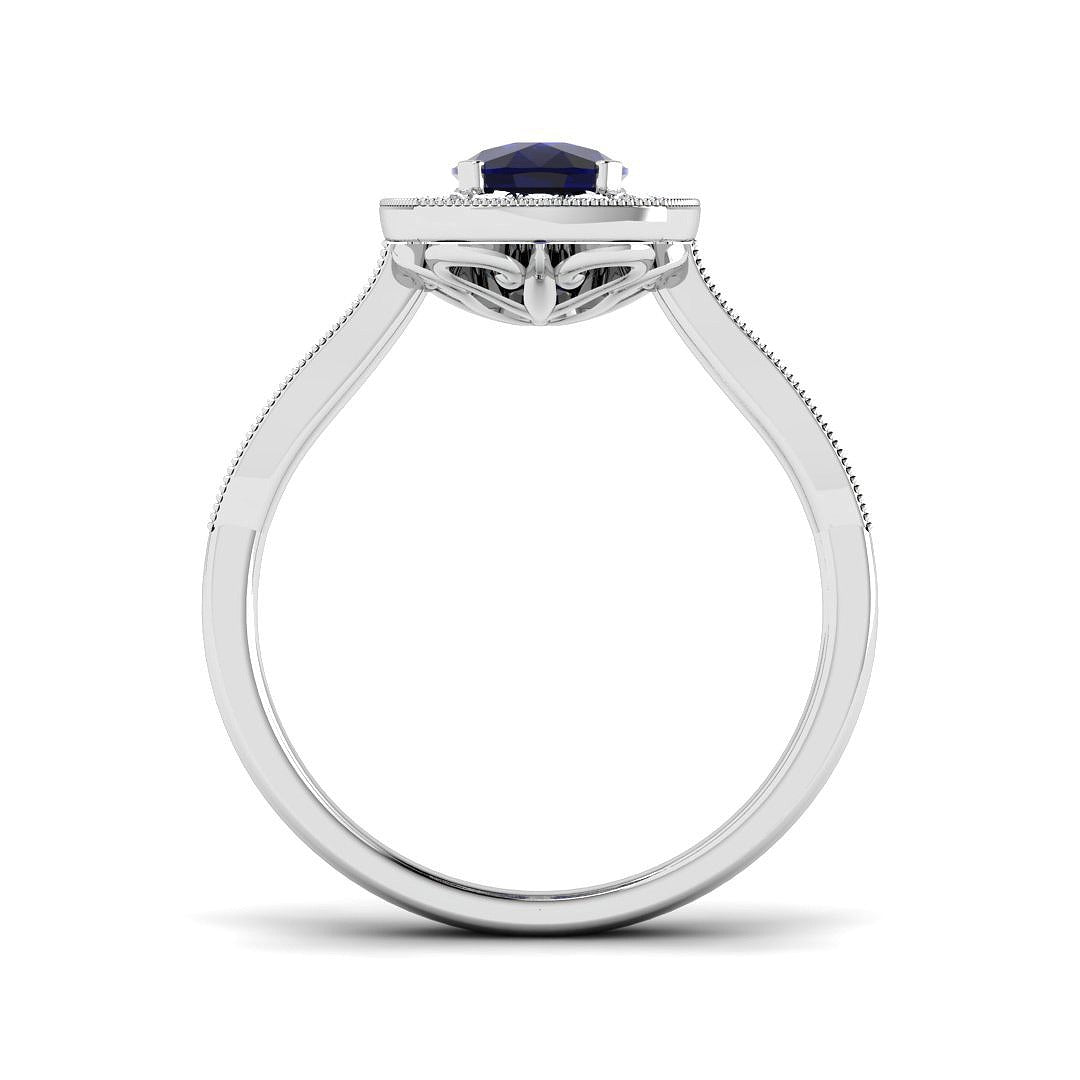 Vintage Oval Blue Sapphire Halo Diamond Engagement Ring - UK Made in 10K/14K gold and platinum with certified lab-grown or natural diamonds