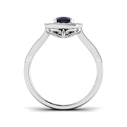 Vintage Oval Blue Sapphire Halo Diamond Engagement Ring - UK Made in 10K/14K gold and platinum with certified lab-grown or natural diamonds