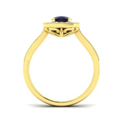 Vintage Oval Blue Sapphire Halo Diamond Engagement Ring - UK Made in 10K/14K gold and platinum with certified lab-grown or natural diamonds