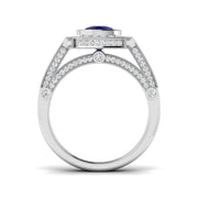 Vintage Cushion Cut Blue Sapphire Halo Diamond Engagement Ring - UK Made in 10K/14K gold and platinum with certified lab-grown or natural diamonds