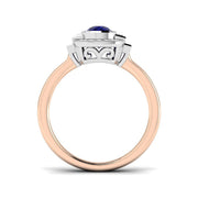 Vintage Bezel Oval Blue Sapphire Halo Diamond Engagement Ring - UK Made in 10K/14K gold and platinum with certified lab-grown or natural diamonds