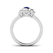 Vintage Bezel Oval Blue Sapphire Halo Diamond Engagement Ring - UK Made in 10K/14K gold and platinum with certified lab-grown or natural diamonds