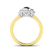 Vintage Bezel Oval Blue Sapphire Halo Diamond Engagement Ring - UK Made in 10K/14K gold and platinum with certified lab-grown or natural diamonds