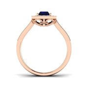 Vintage Emerald Cut Blue Sapphire Halo Diamond Engagement Ring - UK Made in 10K/14K gold and platinum with certified lab-grown or natural diamonds