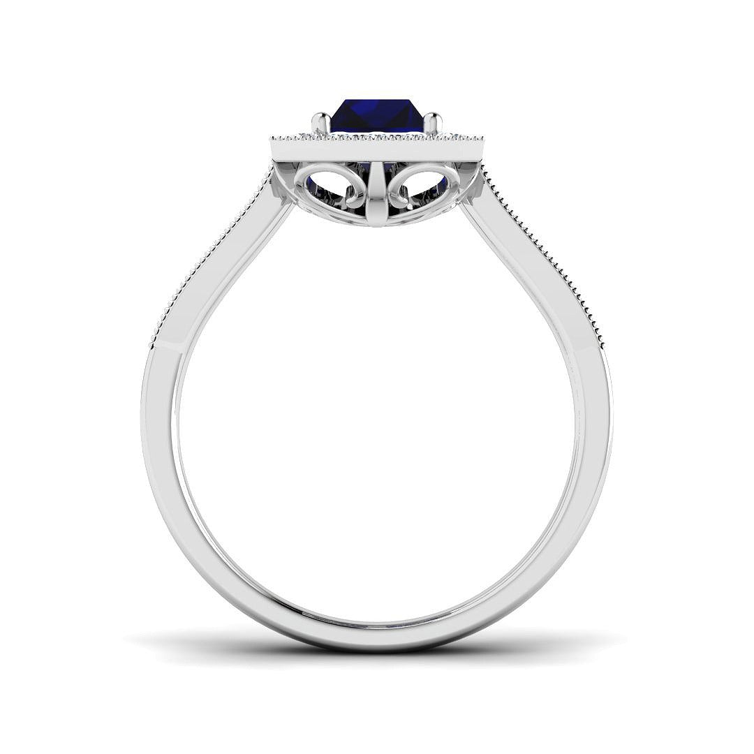 Vintage Emerald Cut Blue Sapphire Halo Diamond Engagement Ring - UK Made in 10K/14K gold and platinum with certified lab-grown or natural diamonds