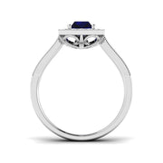 Vintage Emerald Cut Blue Sapphire Halo Diamond Engagement Ring - UK Made in 10K/14K gold and platinum with certified lab-grown or natural diamonds