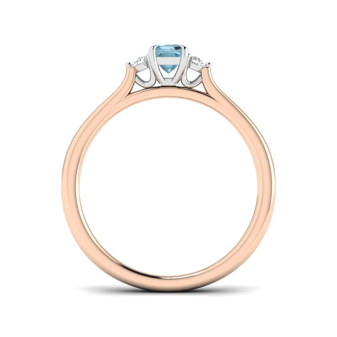 Princess Cut Aquamarine Ring with Side Lab Diamonds Trilogy Ring in 10K/14K gold and platinum with certified lab-grown or natural diamonds