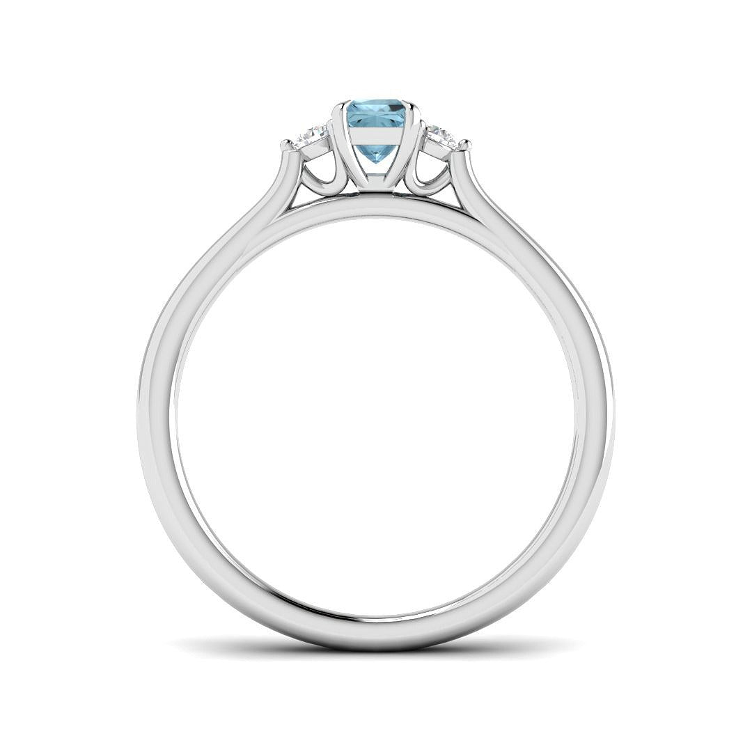 Princess Cut Aquamarine Ring with Side Lab Diamonds Trilogy Ring in 10K/14K gold and platinum with certified lab-grown or natural diamonds