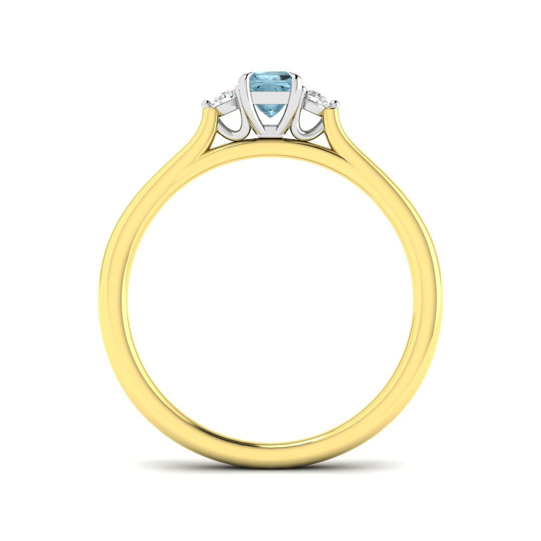 Princess Cut Aquamarine Ring with Side Lab Diamonds Trilogy Ring in 10K/14K gold and platinum with certified lab-grown or natural diamonds