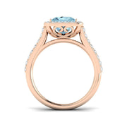 Princess Cut Aquamarine Ring with Round Pave Diamonds in 10K/14K gold and platinum with certified lab-grown or natural diamonds