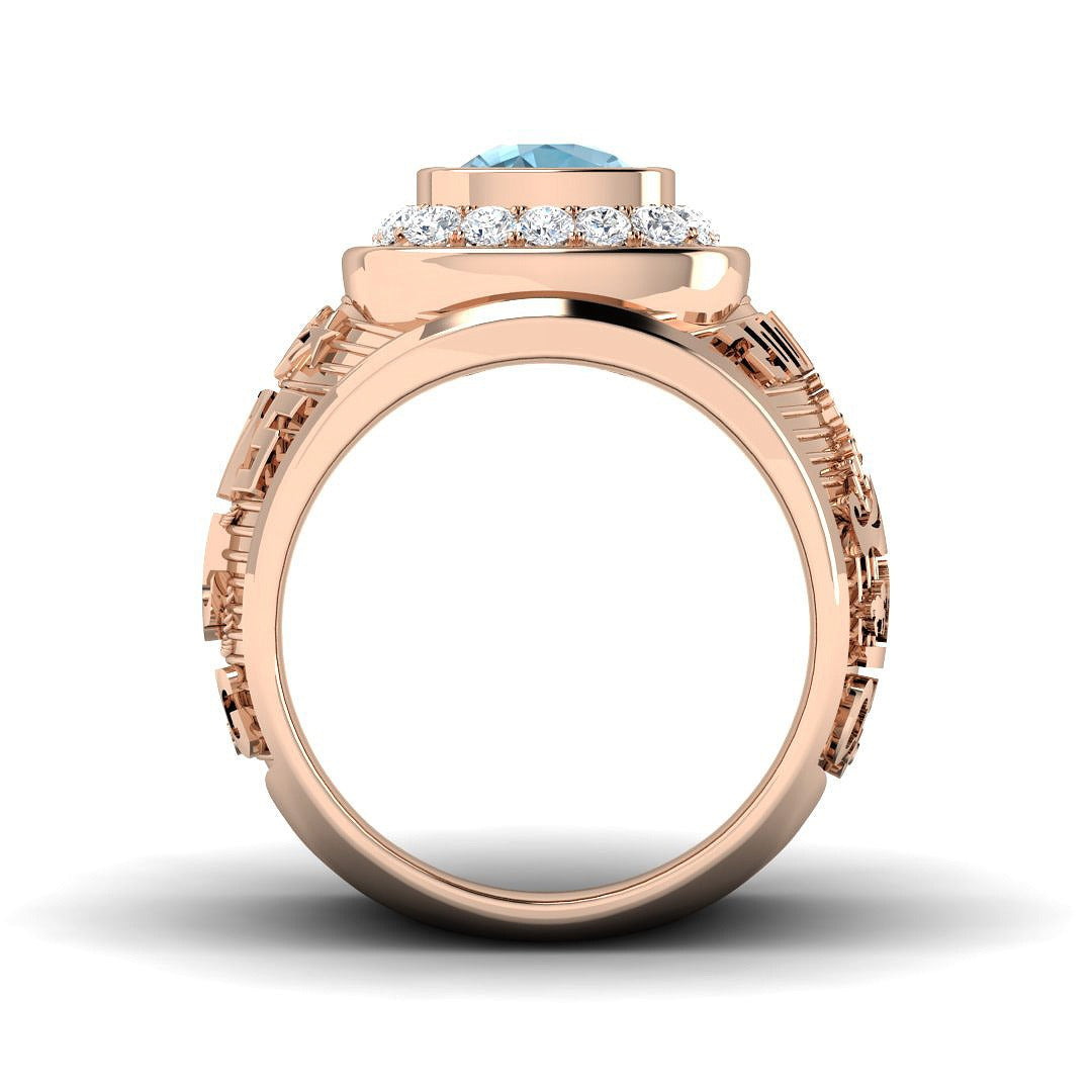 Cushion Cut Blue Topaz Ring with Pave Diamonds in 10K/14K gold and platinum with certified lab-grown or natural diamonds