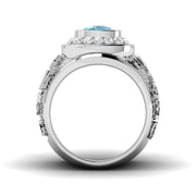 Cushion Cut Blue Topaz Ring with Pave Diamonds in 10K/14K gold and platinum with certified lab-grown or natural diamonds