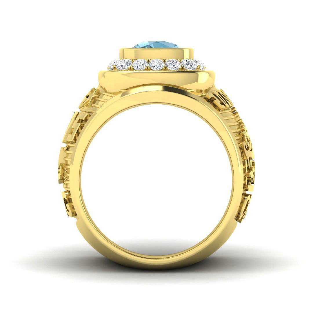 Cushion Cut Blue Topaz Ring with Pave Diamonds in 10K/14K gold and platinum with certified lab-grown or natural diamonds