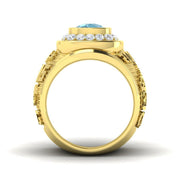 Cushion Cut Blue Topaz Ring with Pave Diamonds in 10K/14K gold and platinum with certified lab-grown or natural diamonds