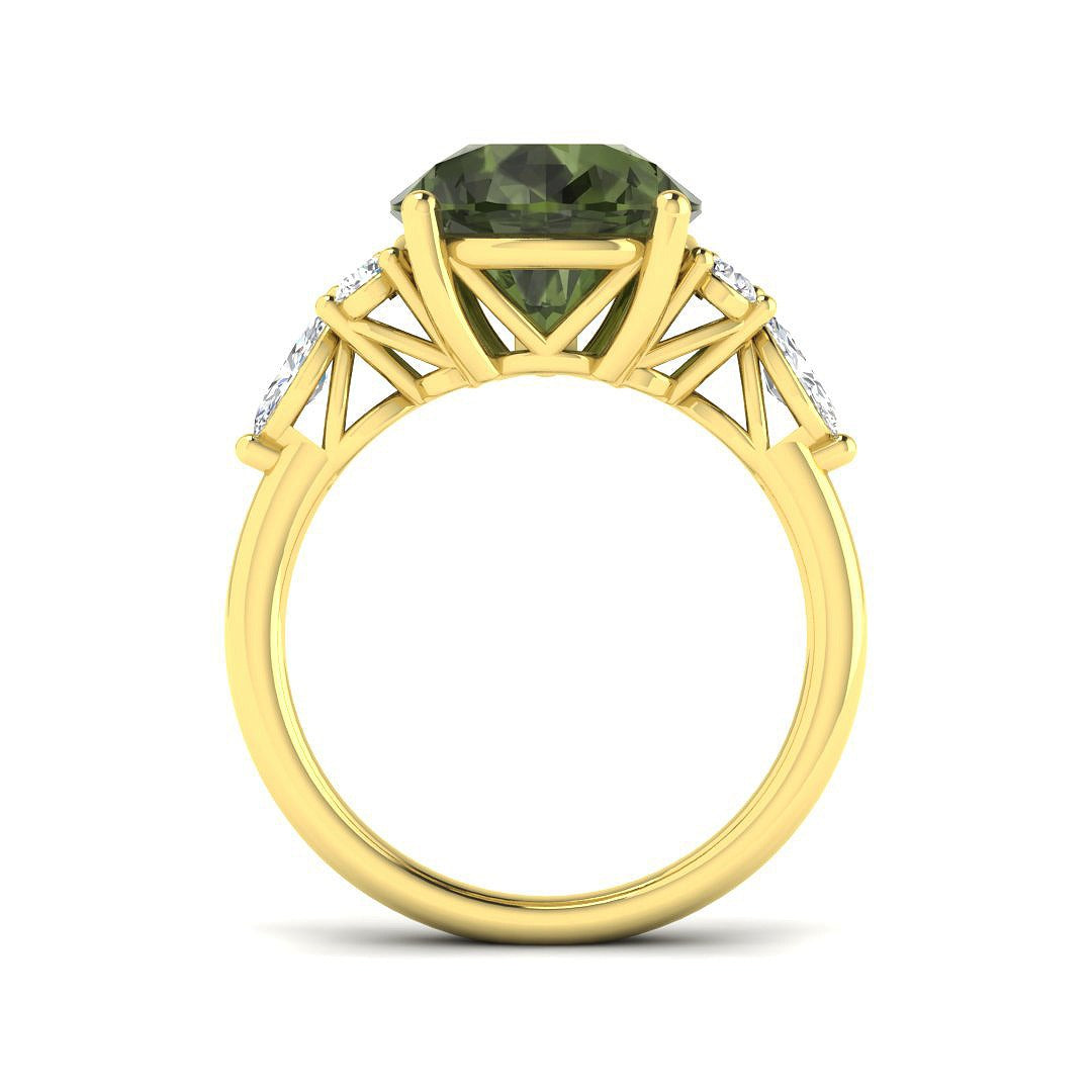 Lab-Grown Green Tourmaline Pear Ring in 10K/14K gold and platinum with certified lab-grown or natural diamonds