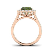 Oval Green Tourmaline Ring with Round Halo Diamonds in 10K/14K gold and platinum with certified lab-grown or natural diamonds