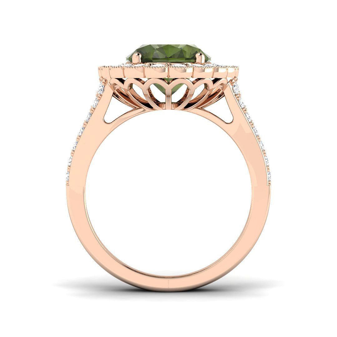 Lab-Grown Oval Green Tourmaline Halo Ring in 10K/14K gold and platinum with certified lab-grown or natural diamonds