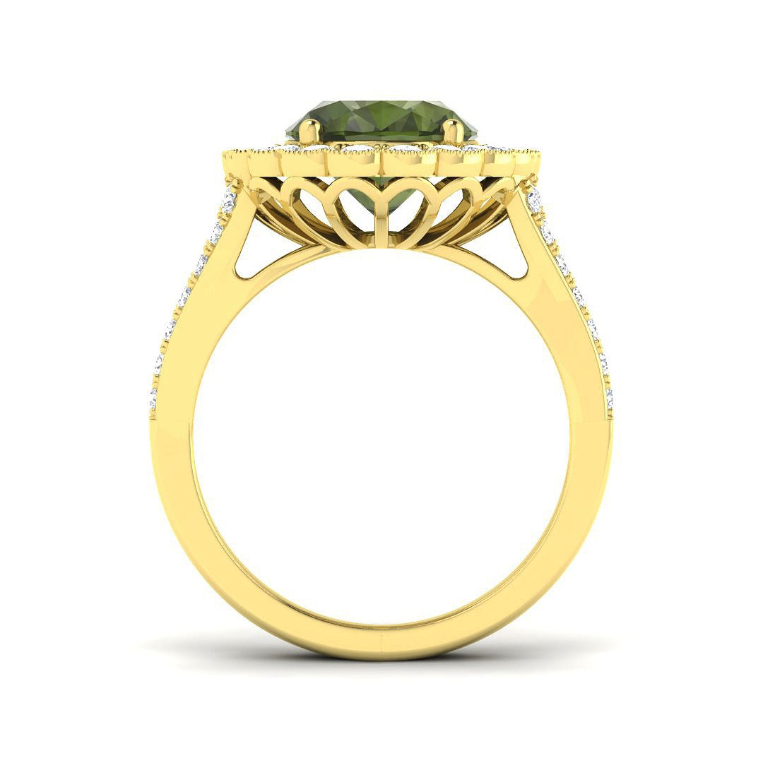 Lab-Grown Oval Green Tourmaline Halo Ring in 10K/14K gold and platinum with certified lab-grown or natural diamonds