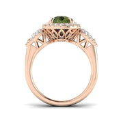 Green Tourmaline Ring with Diamond Halo in 10K/14K gold and platinum with certified lab-grown or natural diamonds