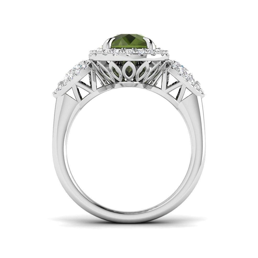 Green Tourmaline Ring with Diamond Halo in 10K/14K gold and platinum with certified lab-grown or natural diamonds