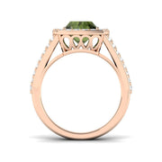 Cushion Green Tourmaline Halo Ring in 10K/14K gold and platinum with certified lab-grown or natural diamonds