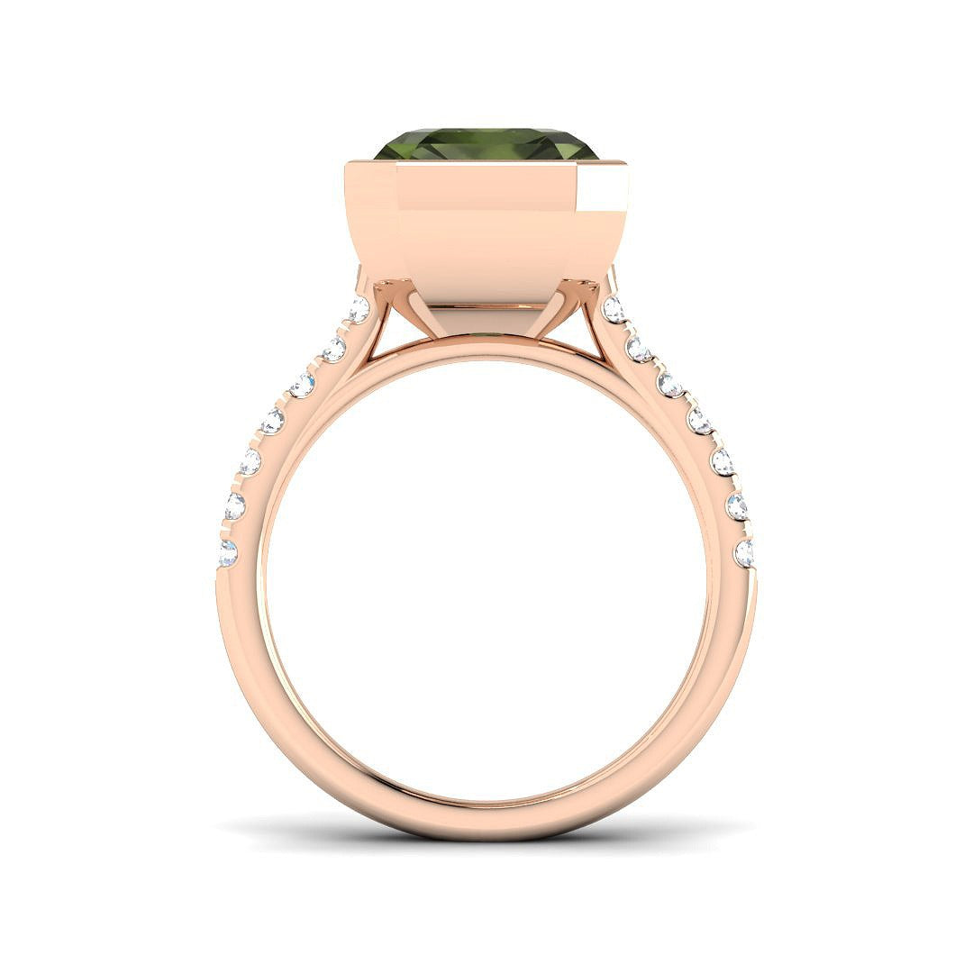 Green Tourmaline Emerald Cut Ring in 10K/14K gold and platinum with certified lab-grown or natural diamonds