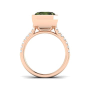 Green Tourmaline Emerald Cut Ring in 10K/14K gold and platinum with certified lab-grown or natural diamonds