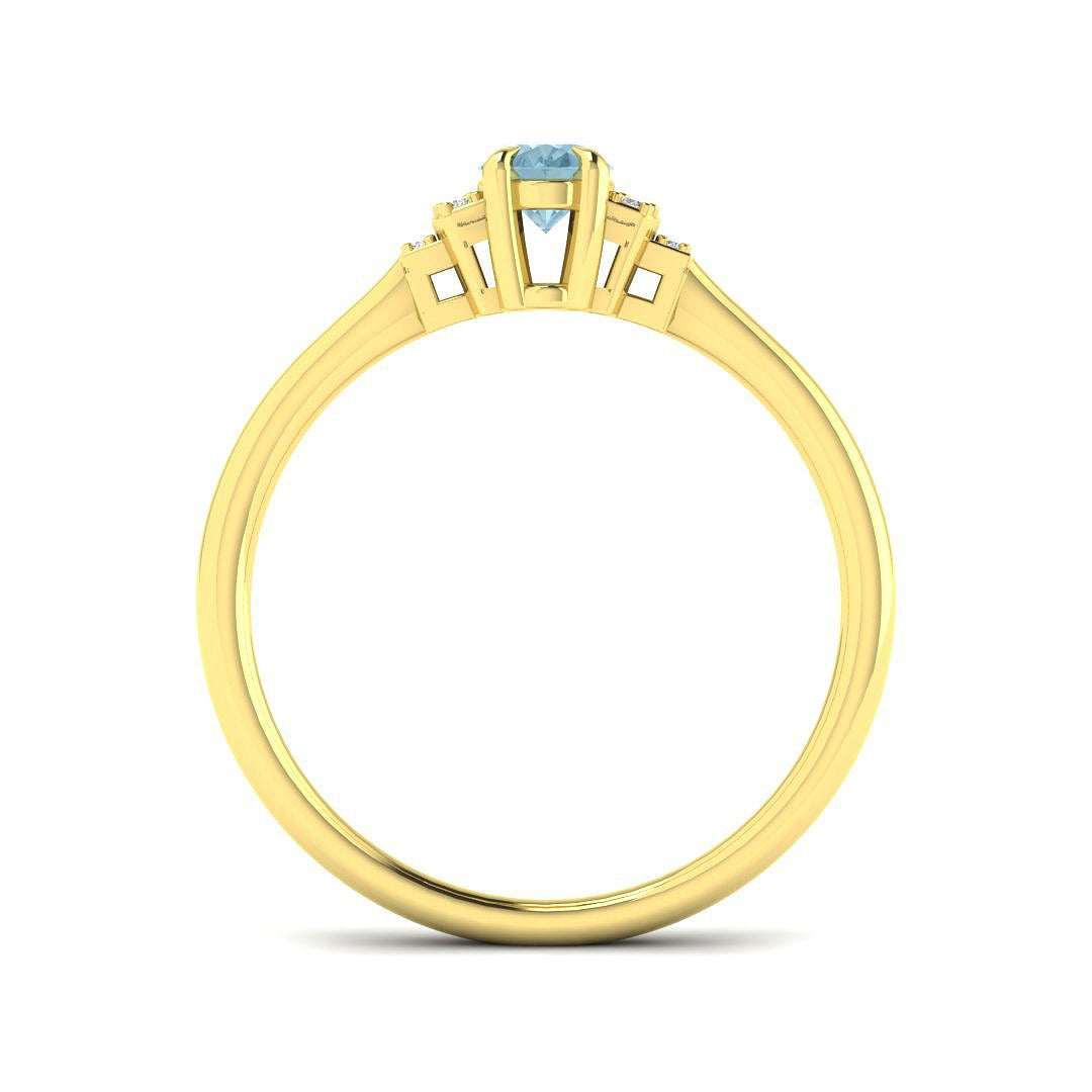 Oval Cut Solitaire Aquamarine Ring with Natural Round Side Stones in 10K/14K gold and platinum with certified lab-grown or natural diamonds