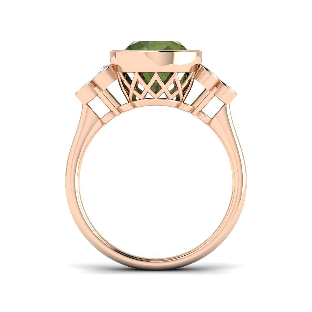 Oval Green Tourmaline Engagement Ring in 10K/14K gold and platinum with certified lab-grown or natural diamonds