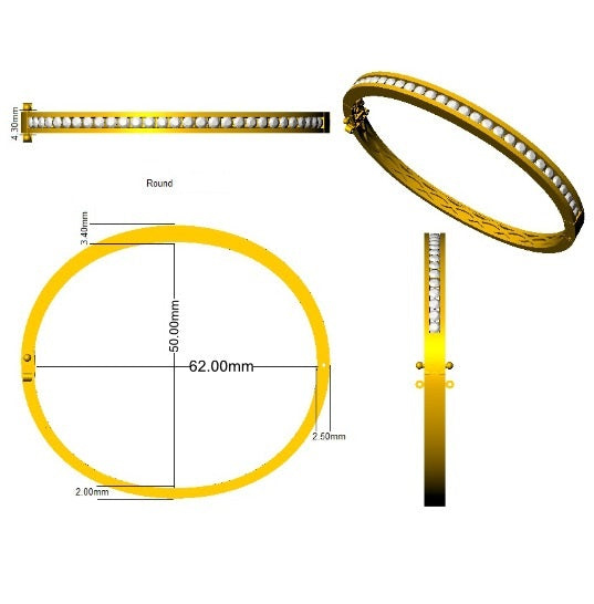 Natural Round Channel Set Diamond Bangle with Hinged Box Clasp in 10K/14K gold and platinum with certified lab-grown or natural diamonds