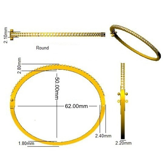 Natural Round Cut Diamond Prong Set Half Eternity Bangle with Hinged Lock in 10K/14K gold and platinum with certified lab-grown or natural diamonds