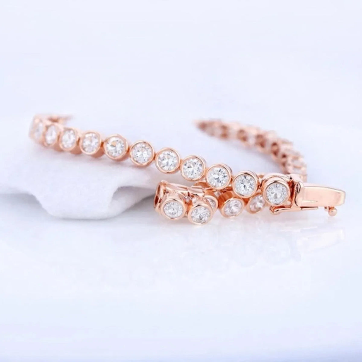 Bezel Set Diamond Tennis Bracelet in 10K/14K gold and platinum with certified lab-grown or natural diamonds