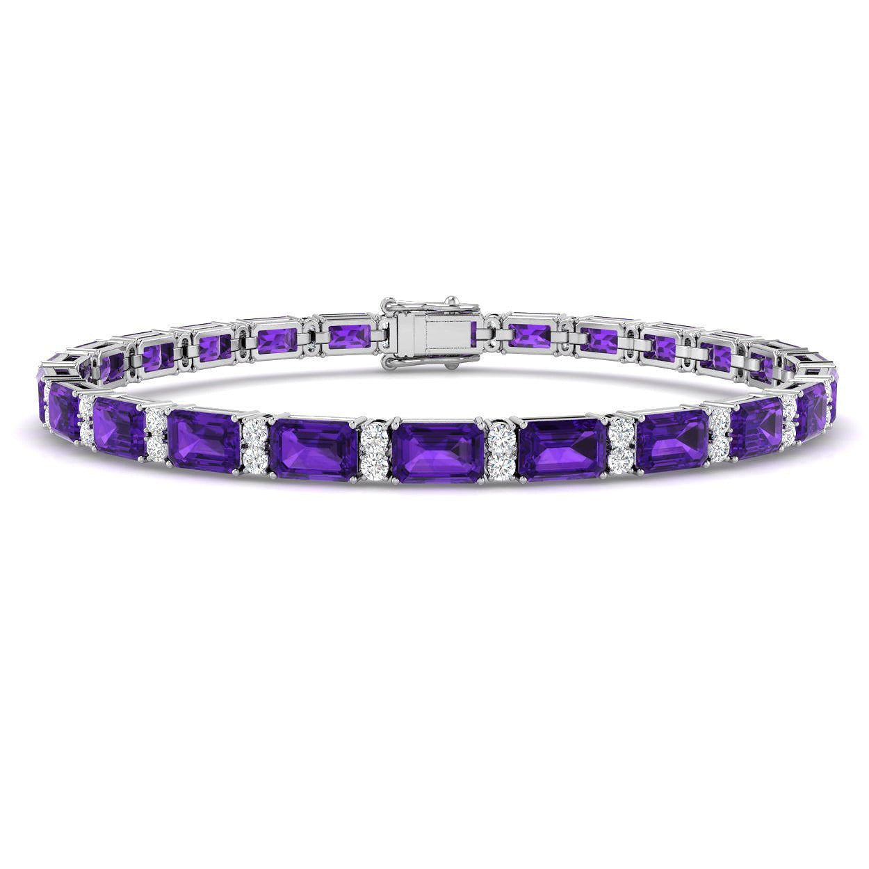 Amethyst Tennis Bracelet with Natural Diamonds in Prong Set in 10K/14K gold and platinum with certified lab-grown or natural diamonds