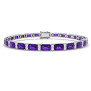 Amethyst Tennis Bracelet with Natural Diamonds in Prong Set in 10K/14K gold and platinum with certified lab-grown or natural diamonds