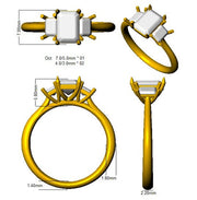 Ruby Three Stone Ring with Emerald Cut Diamond Side Stones in 10K/14K gold and platinum with certified lab-grown or natural diamonds