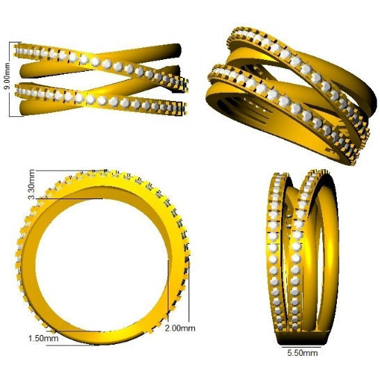 Diamond Crisscross Band Fancy Ring in 10K/14K gold and platinum with certified lab-grown or natural diamonds