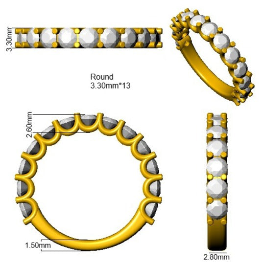 Diamond Half Eternity Ring in 10K/14K gold and platinum with certified lab-grown or natural diamonds