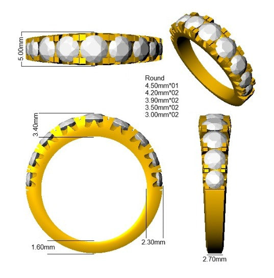 Diamond Half Eternity Ring in 10K/14K gold and platinum with certified lab-grown or natural diamonds