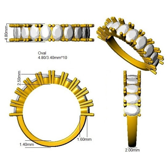 Diamond Half Eternity Ring in 10K/14K gold and platinum with certified lab-grown or natural diamonds