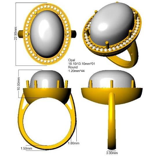Diamond Mobtacute Opal Ring in 10K/14K gold and platinum with certified lab-grown or natural diamonds
