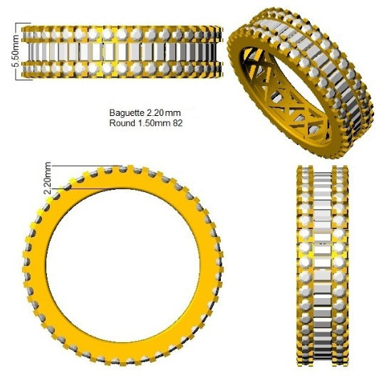 Baguette & Round Diamond Full Eternity Ring in 10K/14K gold and platinum with certified lab-grown or natural diamonds
