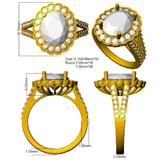 Lab-Grown Oval Green Tourmaline Halo Ring in 10K/14K gold and platinum with certified lab-grown or natural diamonds